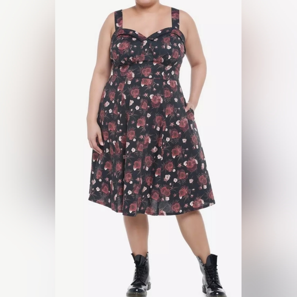 NEW Hot Topic Whimsigoth Fairy Dark Roses Retro Pin Up Dress Plus Size 2X